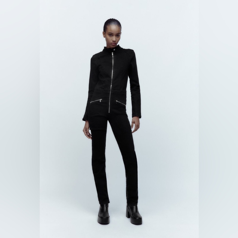 Zara | Black Denim Jumpsuit Size M New